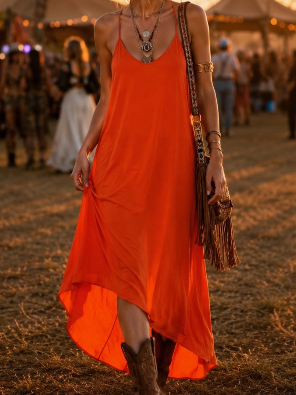 Old Navy Sundress Womens Size XS Orange Strappy High Low Hem Festival